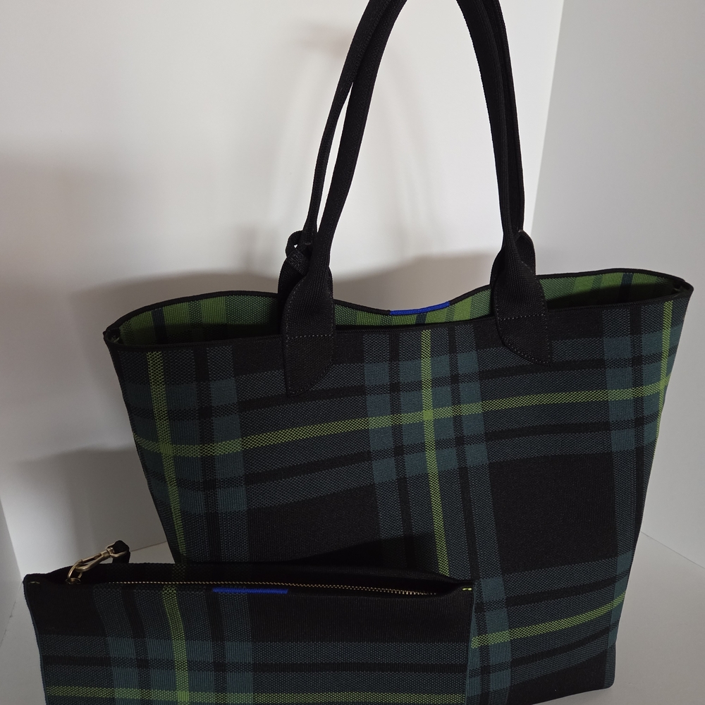 Rothy's Pine Tree Plaid Lightweight Tote With Matching Clutch/Pouch